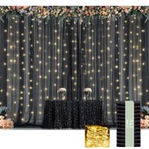 Cortinas de fundo Suppromo Black Sheer com luzes 18 m x 2,4 m