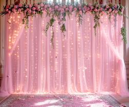 Cortinas de Fundo Suppromo Pink Tule com Luzes - 6x2,4m (4 Painéis)