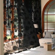 Cortinas de janela Treatmentex Black Lace 160x160cm Rose Floral