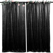 Cortinas de lantejoulas HMQIANG pretas 120x240cm 2 painéis para festas