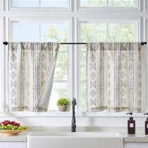 Cortinas de lino bohemio Jinchan 61x61 cm con rayas, 2 paneles Cortinas de lino bohemio Jinchan 61x61 cm con rayas, 2 paneles