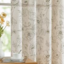 Cortinas de lino floral JINCHAN 100x240 cm verdes para sala de estar Cortinas de lino floral JINCHAN 100x240 cm verdes para sala de estar