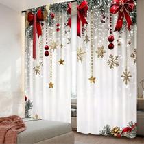 Cortinas De Natal Festivas Com Estampa Plana 2D, 2 Peças, Poliéster Durável, Decoração De Feriado
