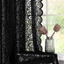 Cortinas de renda transparente Bujasso Black Vintage Floral 135x213cm