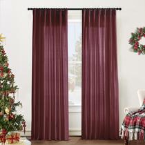 Cortinas de vinho tinto marrom de 96 polegadas de comprimento para sala de estar, conjunto de 2 painéis, ganchos de linho Track Solid, regular, Natal, férias, fazenda, fazenda, cortinas de inverno com tema sazonal, cortinas de inverno para sala de jantar e quarto