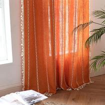 Cortinas Deeprove Orange Boho Algodão Linho 183x132cm 1 painel