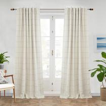 Cortinas DriftAway 100% Blackout Windowpane, xadrez, linho, cinza