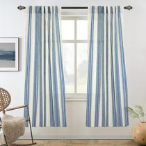 Cortinas DriftAway 160 cm, listradas verticais, linho, mistura azul marinho