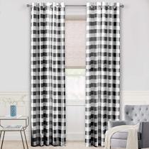 Cortinas DriftAway Buffalo Plaid Preto Branco 132x304 cm