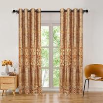 Cortinas ELKCA European Bordadas Luxury Brown 132x213cm, 2 peças