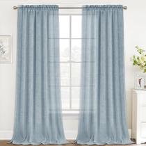 Cortinas FantasDecor Linen Sheer 274 cm de comprimento, 2 painéis, azul pedra