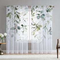 Cortinas Fereyis Green Eucalyptus Leaves 214 cm de comprimento 2 painéis