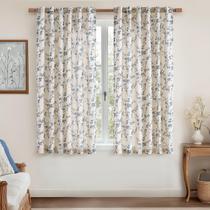 Cortinas florais de linho jinchan para sala de estar, 63 polegadas de comprimento, cortinas estampadas em azul, aba traseira, casa de fazenda francesa, cortinas com estampa de flores, conjunto de cortinas de janela de quarto, 2 painéis