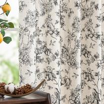Cortinas florais de linho jinchan para sala de estar, 84 polegadas de comprimento, estampadas em preto, filtrando a luz de flores, cortina campestre francesa, núcleo de casa de campo, cortinas de toile, aba traseira, conjunto de cortinas de janela, conjunto de 2 painéis Cortinas florais de linho jinchan para sala de estar, 84 polegadas de comprimento, estampadas em preto, filtrando a luz de flores, cortina campestre francesa, núcleo de casa de campo, cortinas de toile, aba traseira, conjunto de cortinas de janela, conjunto de 2 painéis