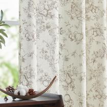 Cortinas florais de linho jinchan para sala de estar 84 polegadas de comprimento, flor estampada em cinza, cortina campestre francesa, núcleo de casa de campo, cortinas de toile, aba traseira, filtro de luz, conjunto de cortinas de janela com filtro de luz, conjunto de 2 painéis