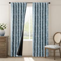 Cortinas florais jinchan Blackout para quarto de 90 polegadas de comprimento, flores estampadas em branco sobre azul, cortinas pretas, bolso em haste, aba traseira, tratamento de janelas, conjunto de cortinas de fazenda, conjunto de 2 painéis