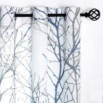 Cortinas FMFUNCTEX Azul Branco 50x45cm Textura de linho 2 painéis