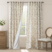 Cortinas forradas de linho jinchan, florais, 100x240cm, 2 painéis, taupe Cortinas forradas de linho jinchan, florais, 100x240cm, 2 painéis, taupe