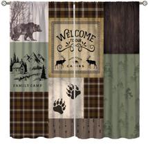 Cortinas Ginness Cabin Retro Rustic Lodge Bear Deer Moose 24x