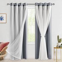 Cortinas Hiasan Grey Blackout com sobreposição transparente 132x213cm