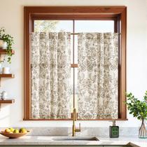 Cortinas Jinchan 66x91 cm, linho floral, 2 painéis, cinza
