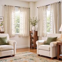 Cortinas jinchan Belrose Linen Blend Floral 160x160cm Ivory