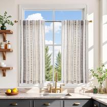 Cortinas jinchan Boho Kitchen 91 cm, camada de linho com camada geométrica Cortinas jinchan Boho Kitchen 91 cm, camada de linho com camada geométrica