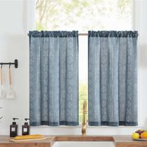 Cortinas jinchan Boho Kitchen Linen Tier 36 cm azuis 2 painéis