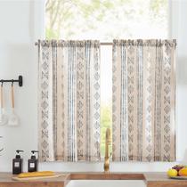 Cortinas jinchan Boho Kitchen Linen Tier 36 cm azuis sobre bege