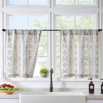 Cortinas jinchan Boho Kitchen Linen Tier 60 cm azuis 2 painéis Cortinas jinchan Boho Kitchen Linen Tier 60 cm azuis 2 painéis