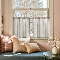 Cortinas Jinchan de Lino a Rayas 61x61 cm para Cocina, 2 Paneles de Nivel