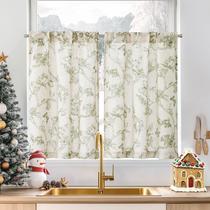 Cortinas jinchan Floral Kitchen 36 cm, verde Natal, 2 painéis Cortinas jinchan Floral Kitchen 36 cm, verde Natal, 2 painéis
