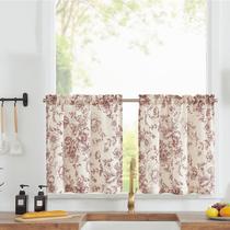 Cortinas jinchan Floral Linen Tier 24 cm de comprimento 2 painéis