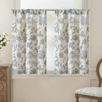 Cortinas Jinchan Floral Linen Tier 36 cm, azul filtrante de luz Cortinas Jinchan Floral Linen Tier 36 cm, azul filtrante de luz