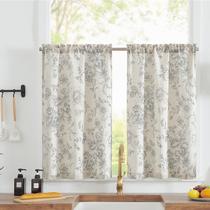 Cortinas jinchan Floral Linen Tier 36 cm, cinza, 2 painéis