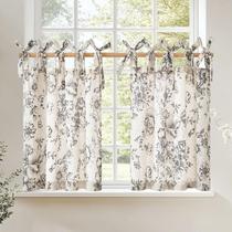 Cortinas jinchan Floral Linen Tier 36 cm Farmhouse Cafe 2 painéis Cortinas jinchan Floral Linen Tier 36 cm Farmhouse Cafe 2 painéis