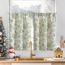 Cortinas jinchan Floral Linen Tier 36 cm Farmhouse Cafe Green Cortinas jinchan Floral Linen Tier 36 cm Farmhouse Cafe Green