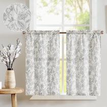 Cortinas jinchan floral para cocina, lino gris, juego de 2 paneles de 36 cm Cortinas jinchan floral para cocina, lino gris, juego de 2 paneles de 36 cm