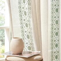 Cortinas jinchan Linen Blend 214 cm verde sálvia com bordado