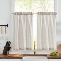 Cortinas jinchan Linen Blend Tier Cortinas 26x36 listradas Pri