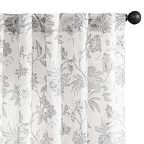 Cortinas jinchan Linen Floral 2 painéis 240x127cm cinza claro