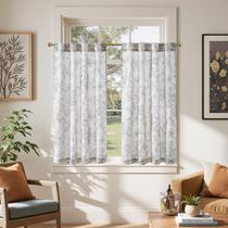 Cortinas jinchan Linen Floral Tier 45 cm Farmhouse Botanic Grey