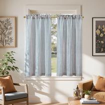 Cortinas jinchan Linen Kitchan 115 cm de comprimento, azul listrado, 2 peças