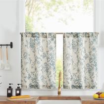 Cortinas jinchan Linen Kitchen French Floral 76x76cm Azul Bege