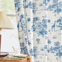 Cortinas jinchan Linen Toile de Jouy 213x213cm azuis sobre bege