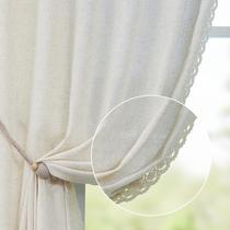 Cortinas jinchan, linho, renda, 24 cm de comprimento, 2 painéis, bege