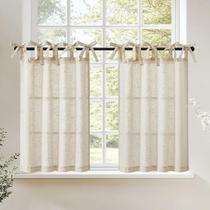 Cortinas jinchan Tie Top Linen Kitchen 36 cm de comprimento 2 painéis