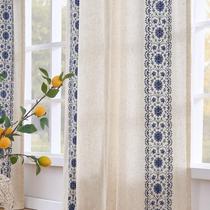 Cortinas jinchan Weslie Boho forradas de linho 160x160cm azul floral Cortinas jinchan Weslie Boho forradas de linho 160x160cm azul floral