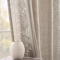 Cortinas jinchan Winslow Linen, 160 cm de comprimento, bordadas em marfim