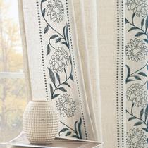 Cortinas jinchan Winslow Linen, 24 cm de comprimento, bordadas em azul Cortinas jinchan Winslow Linen, 24 cm de comprimento, bordadas em azul